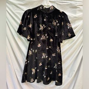 NWT Free People Black Floral Flare Sleeve Mini Dress 4